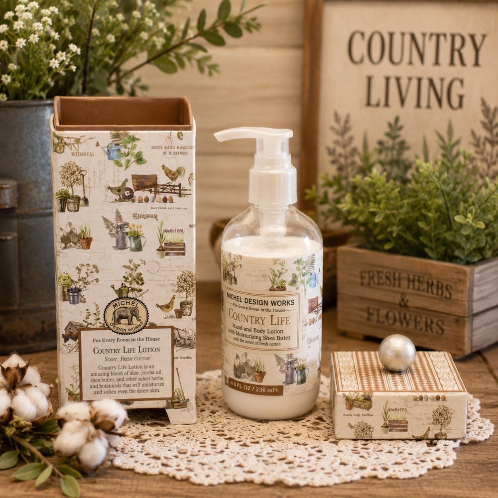 Michel Design Works Country Life Hand & Body Lotion Fresh Cotton + Trinket Box S